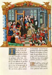 Ms 18 fol.84v Karol Śmiały, książę Burgundii, przyjmujący posłów z Francji i Guyenne, z Pamiętników Filipa z Komin (1445-1509)