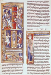 Ms 1 fol.284r Estera i Aswerus i powieszenie Hamana, z Biblii Souvigny