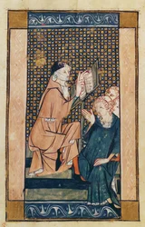 Ms 2030 fol.1v Henri de Mondeville (ok.1260-c.1320) nauczanie, z La Chirurgie de Maitre Henri de Mondeville