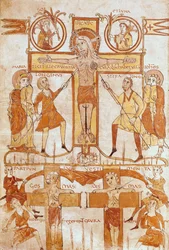 Ms 24 fol.7v Ukrzyżowanie i rozdzielenie szat Zbawiciela z Ewangelii