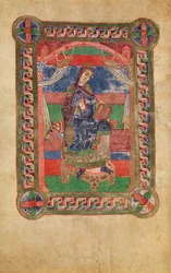 Ms 250 fol.43v Św. Radegunda (518-87) na tronie, z Żywotu Św. Radegundy