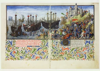 Ms 2617 Zamek Amazonek jest oblegany przez Tezeusza, księcia Aten, z La Teseida, Giovanni Boccaccio (1313-75) 1340-41