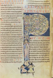 Ms 2 fol.3v t.1 Historyczny inicjał „P”, z Biblii Klasztoru Saint-Andre aux-Bois