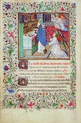 Ms 3-1954, f.193v: Przygotowanie Eucharystii, miniatura z Godzinki sporządzonej dla księcia Burgundii Filipa Śmiałego, po 1370 r.