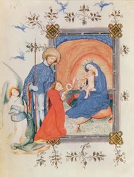 اغلې 3024 fol.12v ورجن او ماشوم له ګونډو شوي سړي او سینټ جورج سره، د ساعت پولي کتاب څخه