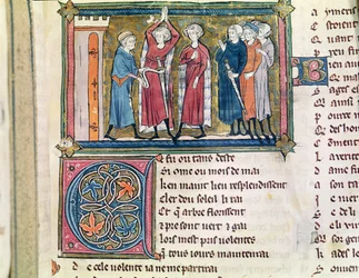 Ms 3142 fol.179 Uzbrojenie rycerza, z Recueil de Poesies Francaises, c.1280-90