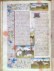 Ms 3717 Psy myśliwskie, z Livre de la Chasse przez Gastona Phebusa de Foix (1331-91) (welum)