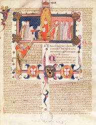 Ms 371 f.1 Jean Andre przedstawiający swoje dzieło papieżowi Klemensowi V (ok. 1260-1314)