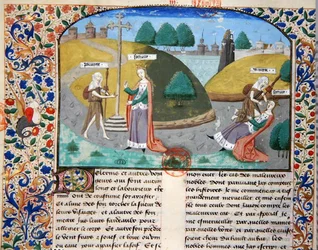 Ms 3878 Ubóstwo i fortuna, ilustracja z „Przypadków wybitnych ludzi” Giovanniego Boccaccio (1313-75)