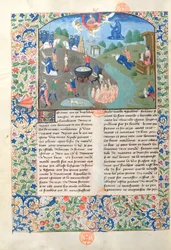 Ms 3878 Sceny bitwy, zabijania i piekła z De Casibus Virorum Illustrium Giovanniego Boccacciego (1313-75)