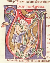 Ms 3 fol.234v Historyczny inicjał V przedstawiający Amosa, z Biblii de Saint-Sulpice de Bourges