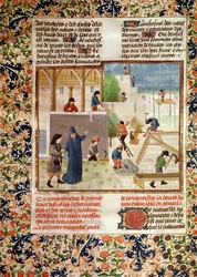 Ms 5064 fol.2v Budowa domu, z Livre des Prouffitz Champestres autorstwa Pietro de Crescenzi (1230-132021)