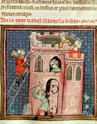 Ms 59 fol.17r Budowa wieży Babel, z Bible Historyle Guiart des Moulins