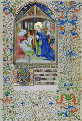 Ms 66 f.44r Dziewica i Józef adorują Chrystusa narodzonego z Godzin, Amiens