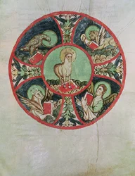 Ms. 69 fol.138v Baranek Boży otoczony Symbolami Ewangelistów