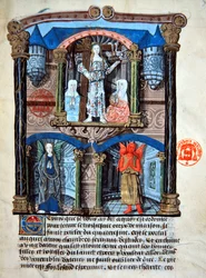 Ms 978 fol.39 „Brama zamku”, ilustracja z traktatu duchowego na użytek świeckich autorstwa Gabrielle de Bourbon (welum)