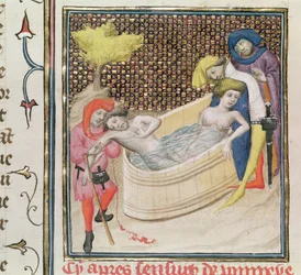 Pani Fr 12420 Paulina umierająca z Seneką, z De Claris Mulieribus, przez Giovanniego Boccaccio (1313-75)
