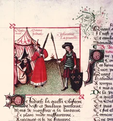 Pani Fr 12476 Judith and Holofernes i Joan of Arc (1412-31) z Le Champion des Dames autorstwa Martina le Franc (1410-61) 1451