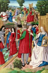 Pani Fr 225 f.120 Ludwik XII (1462-1515) rozmawiająca z Anną z Bretanii (1496-1533) ilustracja z Remedes de lune et lautre Fortune autorstwa Petrarki (1304-74) 1503