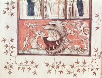 Ms Fr 22912 Fol.2v Fragment piekła, z „Miasta Boga” św. Augustyna (354-430) w tłumaczeniu Raoula de Presles (1316-82) c.1400-50 (welum)