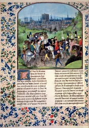 Pani Fr 2645 fol.321v Wjazd młodego Ludwika II Anjou do Paryża, z Kroniki Froissarts