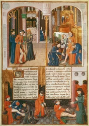 Ms Fr 2829 fol.89 Cuda przy grobie św. Ludwika, z Le Livre des Faiz de Monseigneur Saint Louis