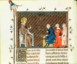 Pani ks. 5716 fol.44 St. Louis nauczający swoje dzieci, z Life and Miracles of St. Louis, c.1330-40