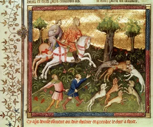 Pani Fr 616 fol.101 Psy atakujące lamparta, z książki Gastona Phebusa de Foix (1331-91)