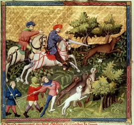 Pani Fr 616 fol.96v Polowanie na wilka, z książki Gastona Phebusa de Foix (1331-91)