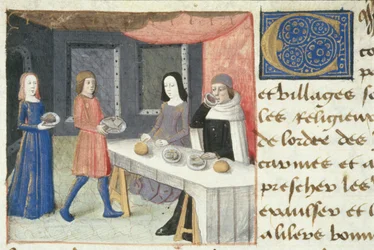 Pani Hunter 252 f.173v Posiłek, z Les Cent Nouvelles Nouvelles, 1462