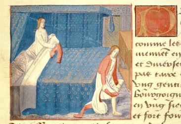 Ms Hunter 252 f.20v Scena łóżkowa, z "Les Cent Nouvelles Nouvelles