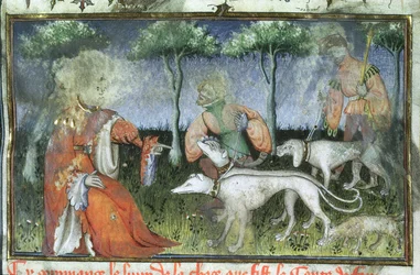 Pani Hunter 385 f.3r Hunting, z Księgi łowieckiej Gastona de Foix