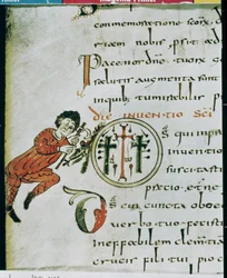 Ms Lat 1248 fol.76v Historyczny inicjał O, z Sakramentarza Gellone
