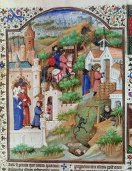 Ms Lat 17294 fol. 438 Sceny z życia św. Benedykta (ok. 480-ok. 550) z Brewiarza księcia Bedford, ok. 1424-35