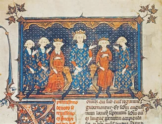 Pani Lat 8504 f.1v Filip IV (1268-1314) z Francji z czwórką dzieci i bratem Karolem Walezyjskim