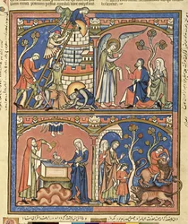 Ms M 638 fol.14r Abimelech i Samson, z Morgan Picture Bible, c.1244-54