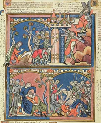 Ms M 638 fol.15r Samson i Dalilah, z Morgan Picture Bible, c.1244-54