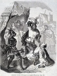 Zabójstwo księcia Burgundii, Jeana sans Peur, na moście w Montereau w 1419 roku - w „Histoire de France” L.-P. Anquetila