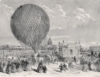 Balon Nadars, Le Géant przygotowywany na Polu Marsowym w Paryżu do pierwszego lotu 4 października 1863, ilustracja z Paryża a Travers Les Siecles: Tom 5, 1889