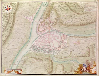 Namur i okolice, z Atlas de Louis XIV. Plans des place etrangeres, 1665 (pióro, tusz i pranie)