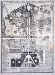 Nowy plan miasta, zamku i ogrodów w Wersalu, 1714, z Les Plans, Profils et Elevations des Villes et Chateau de Versailles, opublikowany ok. 1715