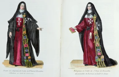 Zakonnice z Zakonu Św. Jana Jerozolimskiego, ilustracja z Historii i strojów zakonów ks. Helyota, 1842