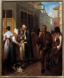 Biuro Królewskiej Loterii pod obrazem Restauracji Anonimowy z XIX wieku. Słońce. 0,61x0,51 m Paryż, muzeum Carnavalet