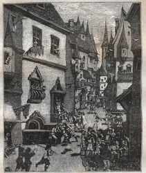 20 maja 1636 ośmiu fałszerzy zostało aresztowanych przy rue Champfleuri przez dwóch komisarzy policji w towarzystwie kilkunastu sierżantów – w „Paris a travers les siecles” Nicolasa Julesa Henri Gourdona de Genouillac (1826-1898)