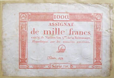 Banknot tysiąc franków, 1795 (tusz na papierze)