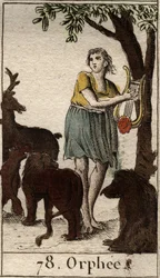 Orfeusz oczarowuje dzikie zwierzęta, grając na lirze Z „Mythologie de la jeunesse” Pierre
