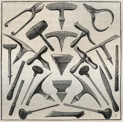 Narzędzia golfowe. Grawer z 1885 roku w „Les arts et professions illustrés” Adolphe BITARD.