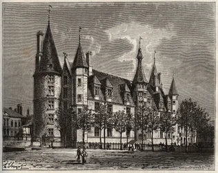 Palais ducal de Nevers - Zamek z XV - XVI w. - grawer w „La France illustree: geografia, historia, administracja statystyczna” autorstwa V.-A. Słodowo-Brązowy. 1884