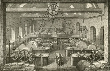 Produkcja papieru: wybielająca pulpa szmatowa. Grawerowanie ok. 1870 r.