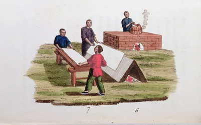 Produkcja papieru z bambusa, z La Chine en Miniatures M. Bretona, wyd. w Paryżu, 1811